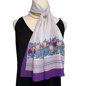Saint Michael vintage Italian chiffon tulip stripe long scarf purple 11x54"